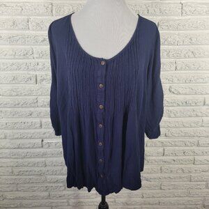 Avenue 22/24 Plus Size Blue Viscose Tunic Pintuck Roll Tab Sleeve BLU285E